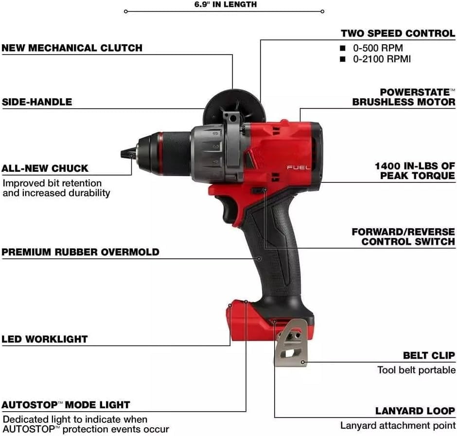 New 2904-20 for Milwaukee FUEL 18V 1/2" Cordless Hammer Drill/Driver 6.9 × 2.3 × 8.