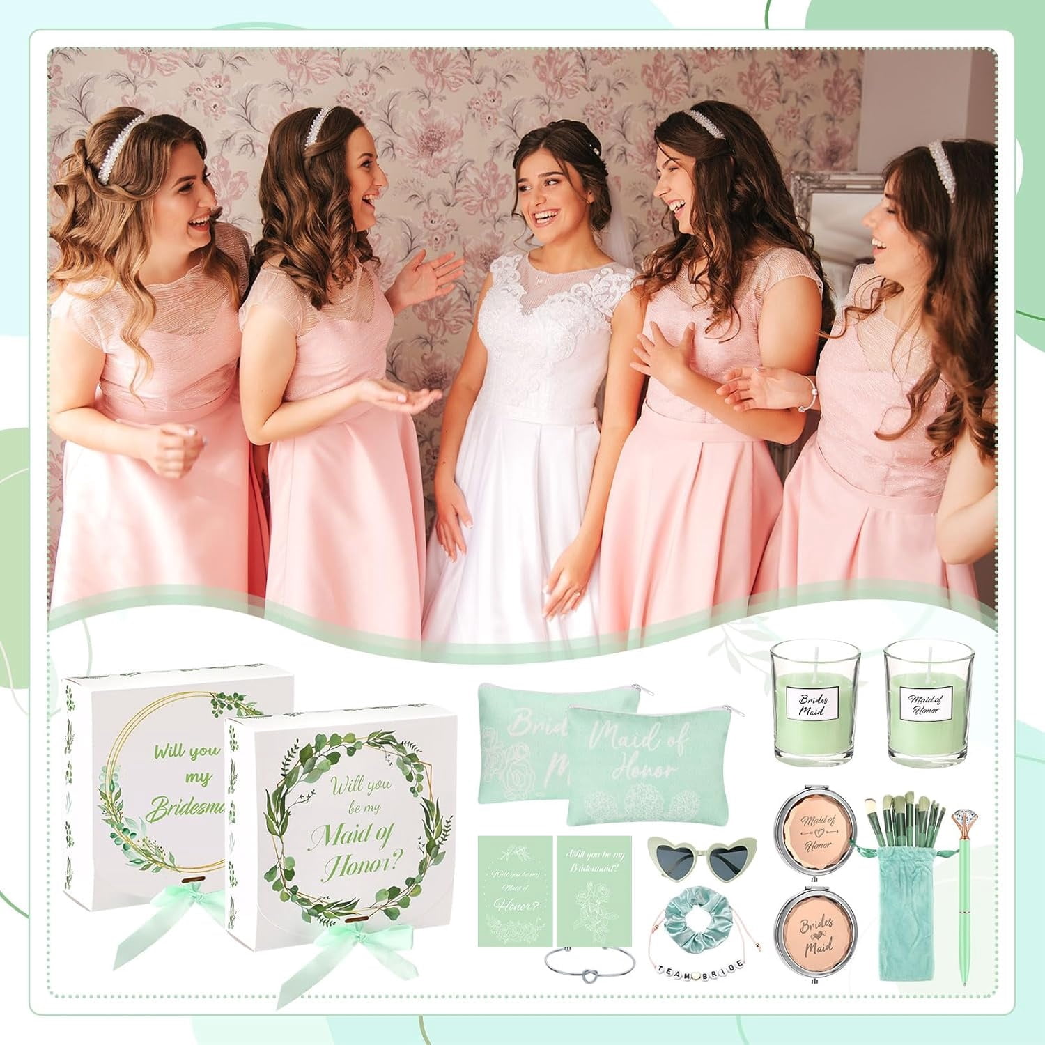 88 Pcs Bridesmaid Proposal Gifts Bridesmaid Box Set Maid of Honor Gift Include Box Candle Invited Cards Scrunchies Hair Elastics Ties Knotted Bracelets Diamond Pens