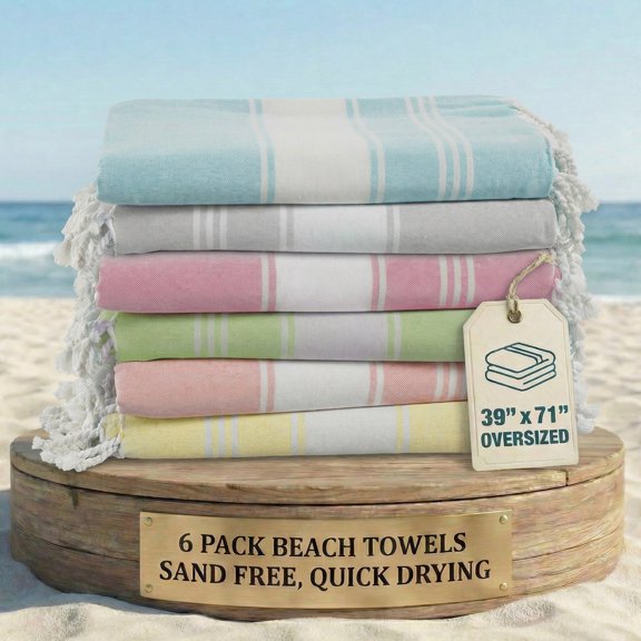 Casa Platino Oversized Cotton Beach Towels 6 Pack, Quick Dry & Lightweight, Sand Free Towels for Travel, Pool Towels & Outdoor Getaways – Beach Party