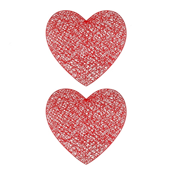 2-Piece Heart Placemats Set, Red Non-Slip Heat Resistant Placemats 15x15 Inch, Washable PVC Place Mats for Dining Table, Wedding, Anniversary, Party, Holiday Table Setting