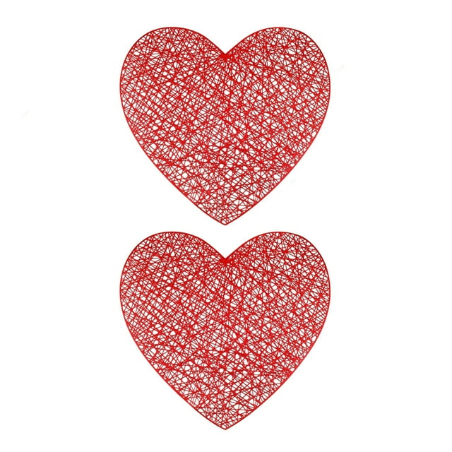 Red Heart Shaped Placemat Set Of 2 Non Slip Heat Resistant Pvc Material Washable For Wedding Anniversary Party 15X15 Inch Red