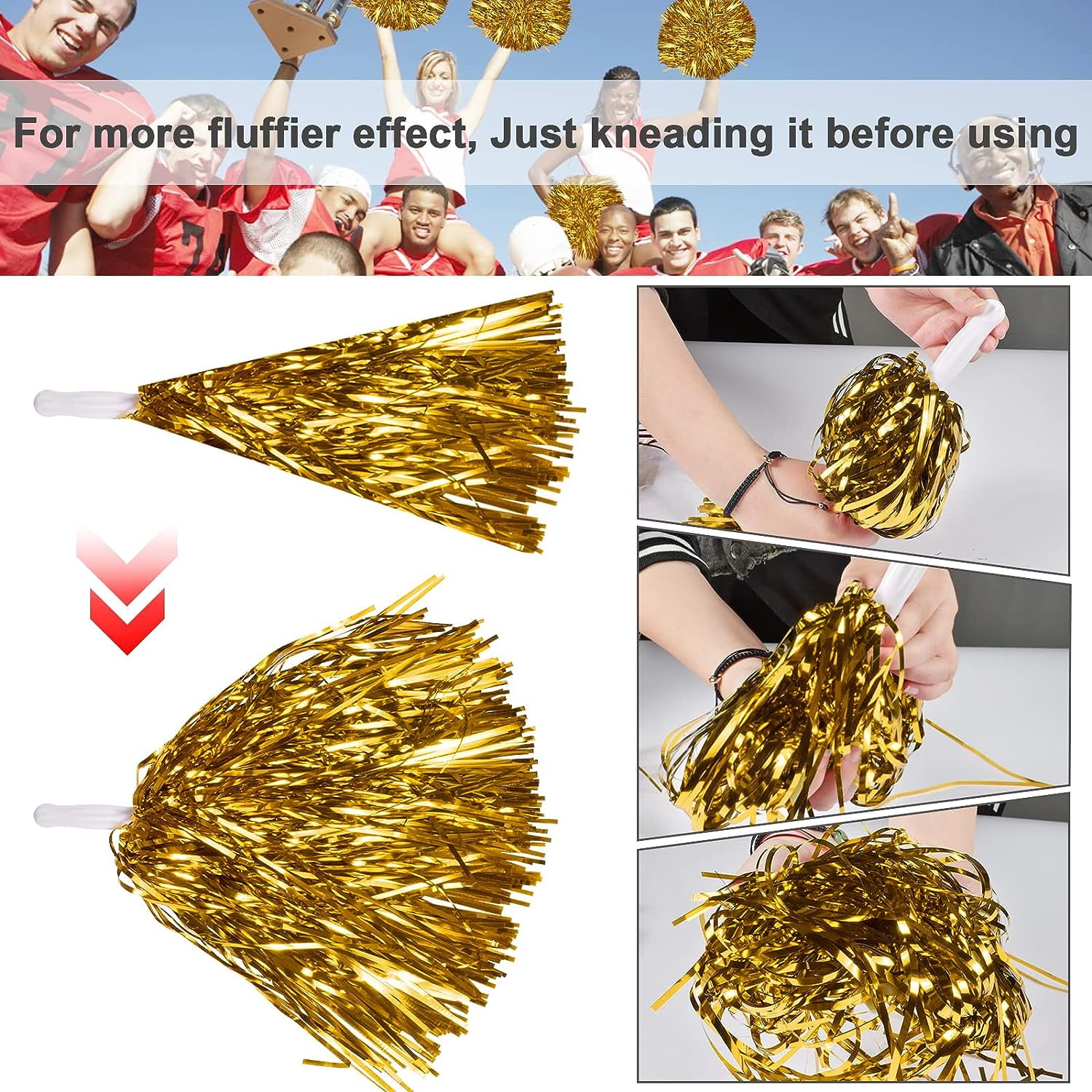 LINLIN 12Pcs Cheerleading Pom Poms Dance Cheer Poms Cheerleader Pompoms Cheer for Kids Adults Ball Dance Sports Team Spirit Cheering Fancy Dress Night Party
