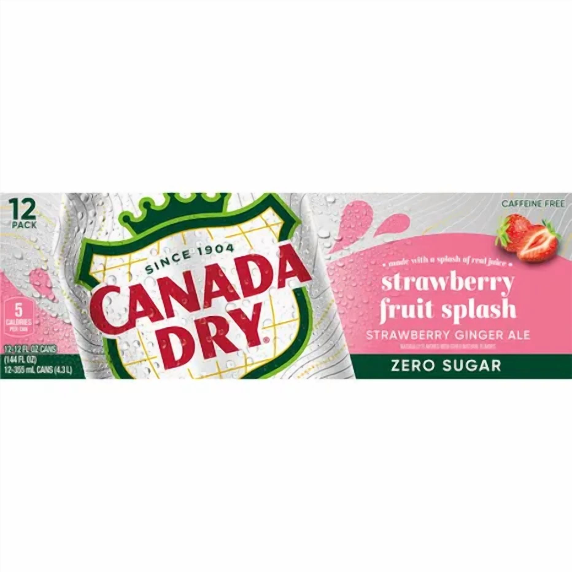 Canada Dry Zero Sugar Strawberry Fruit Splash Ginger Ale, 12 fl oz Cans, 24 Pack