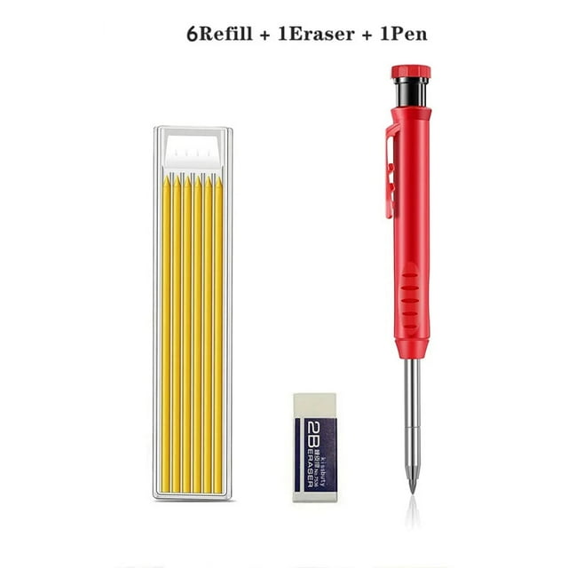 Solid Carpenter Pencil Set With 6 Refill Leads Built-in Sharpener Marking Tool Woodworking Deep Hole Mechanical Pencils