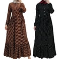 thumbnail image 4 of ZPAQI Women Muslim Lantern Sleeves Maxi Long Swing Dress Polka Dot Print Buttons Ruffles High Waist Islam Kaftan Abaya Hijab, 4 of 19