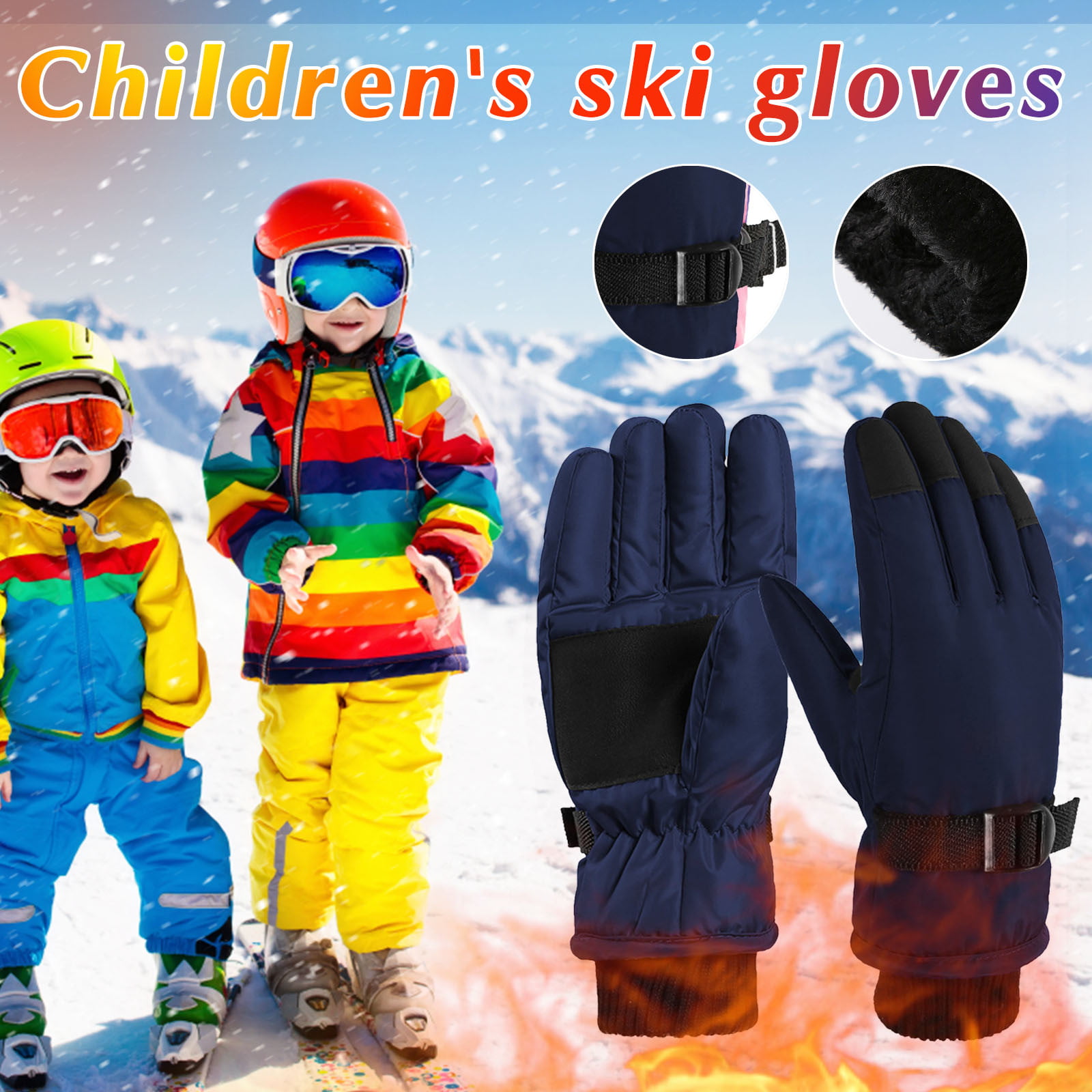 Kids Winter Skis Gloves L, Cyan Children Windproof Waterproof Snowboard Riding Accessory