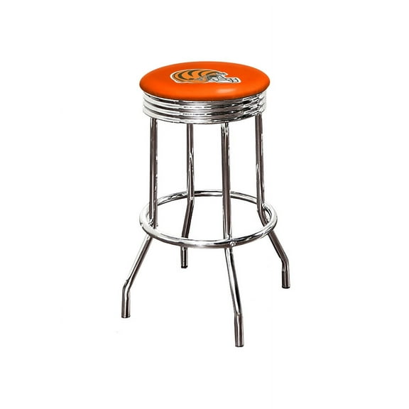 The Furniture King Bar Stool 29" Tall Backless Chrome Metal Stool Featuring Your Favorite Football Team Logo on a Colored Vinyl Swivel Seat Cushion Bengals Helmet on Orange