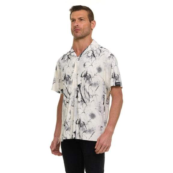 Canada Weather Gear Men’s Printed Camp Collar Shirt – , Super Stretch, 4-Way Stretch, Moisture Wicking, Wrinkle Resistant
