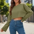 thumbnail image 6 of Craaazy Women's Loose Solid-Color Long-Sleeved Crew Neck Comfy Cropped Sweatshirts Gifts, 6 of 9