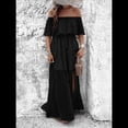 thumbnail image 4 of Vestido Informal de Lunares con Hombros Descubiertos para Mujer, con Volantes, Corsé, Borlas y Cintura Alta, con Abertura y Abertura, Color Liso Negro XL, 4 of 8
