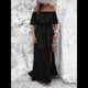 thumbnail image 4 of Vestido Informal de Lunares con Hombros Descubiertos para Mujer, con Volantes, Corsé, Borlas y Cintura Alta, con Abertura y Abertura, Color Liso Negro XL, 4 of 8