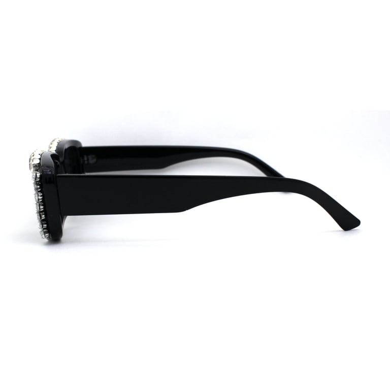 Large Black Rhinestone Sunglasses Rectangle Frame - Large BRAND NEW Dark Tint Womens Luxury Large Gem Rhinestone Jewel Narrow Rectangular  main image 3