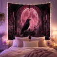 thumbnail image 2 of Black Raven Before a Pink Full Moon with Candles, Eerie Gothic for Dark Art Lovers, Corvid Decor, Halloween Gift, Tapestry Wall Hanging for Bedroom and Living Room, 2 of 7