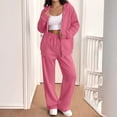 thumbnail image 6 of Women Zip Up Hooded Sweatsuit Set Oversized Full Zip Hoodie Wide Leg Sweatpants Casual Matching Outfit M, 6 of 7
