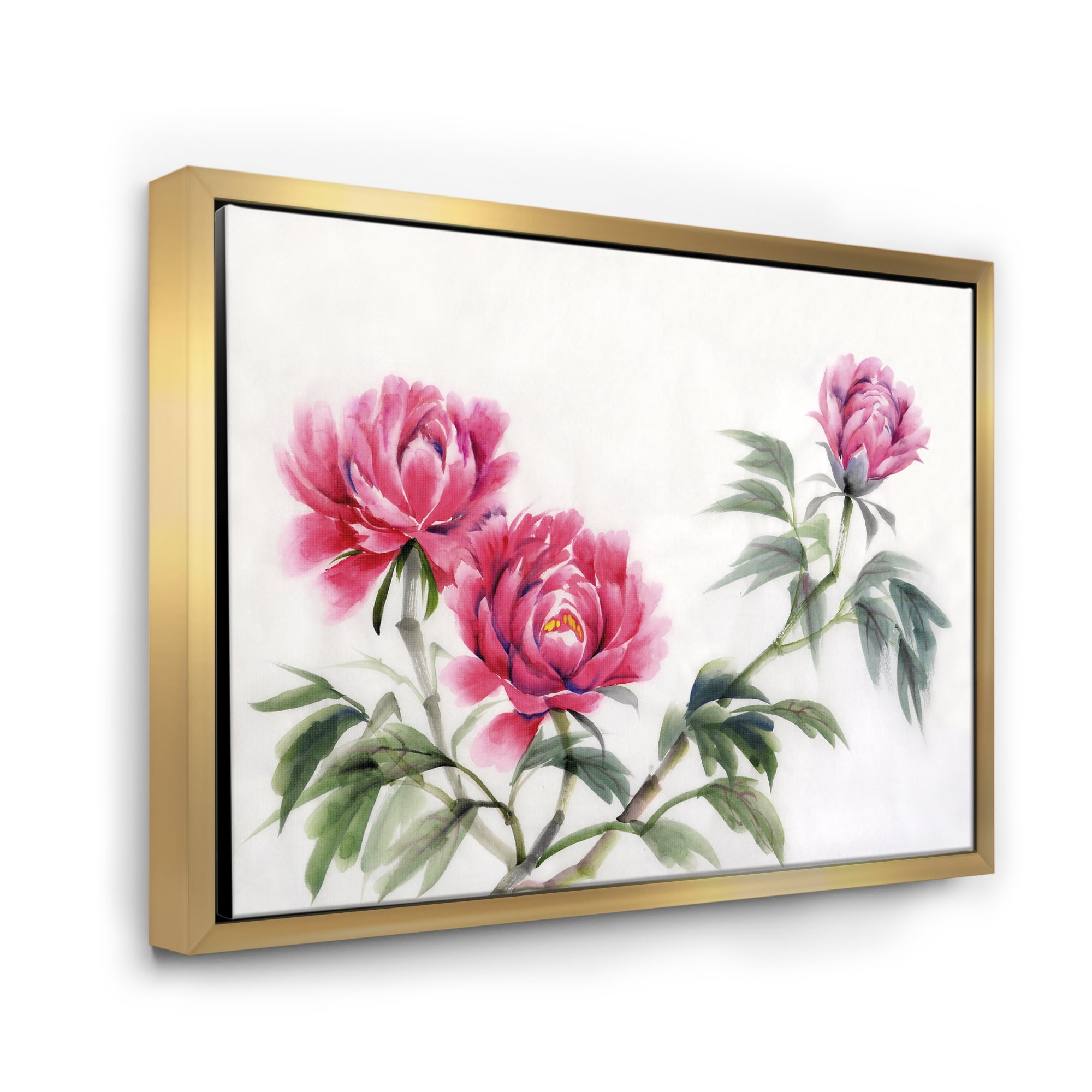 Designart 'Three Vintage Red Peonies Flowers' Traditional Framed Canvas Wall Art Print