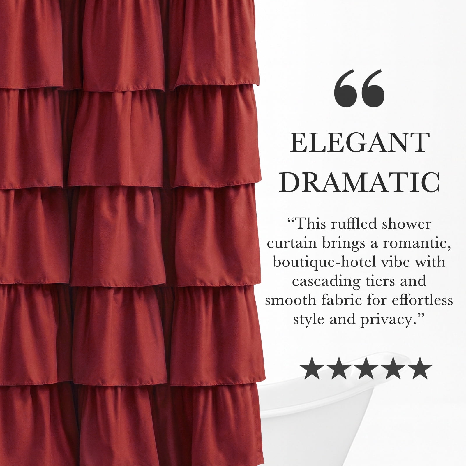Seasonwood Ruffle Shower Curtain,Burgundy Fabric Bathroom Curtain for Farmhouse Style,72" x 72"