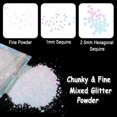 thumbnail image 5 of Renfio Camaleón Chunky Glitter Mezclado Polvo Fino Cambio de Color 1.75 Oz (50g) PET Flake Hexágono Blanco Rosa Brillos Lentejuelas Resina Pigmento Chip Polvo para Slime Pintura Artesanía Cabello Uñas, 5 of 5