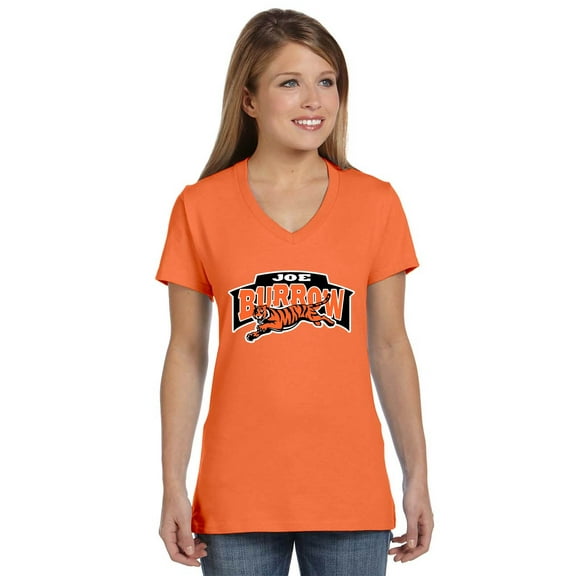 ORANGE Bengals Joe Burrow Logo LADIES V-NECK T-shirt ADULT