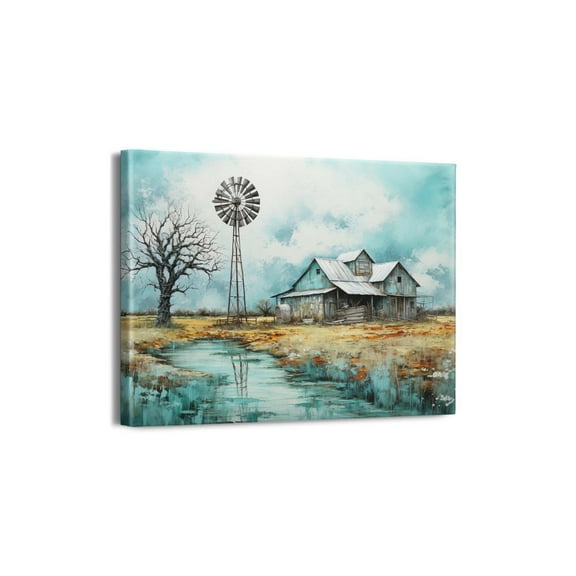 Farmhouse Barn Canvas Wall Art Rustic Old Barn Pictures Wall Decor Country Old Truck Painting Christian Cross Prints Modern Artwork Framed Home Decor for Bathroom Bedroom Living Room10"x8"