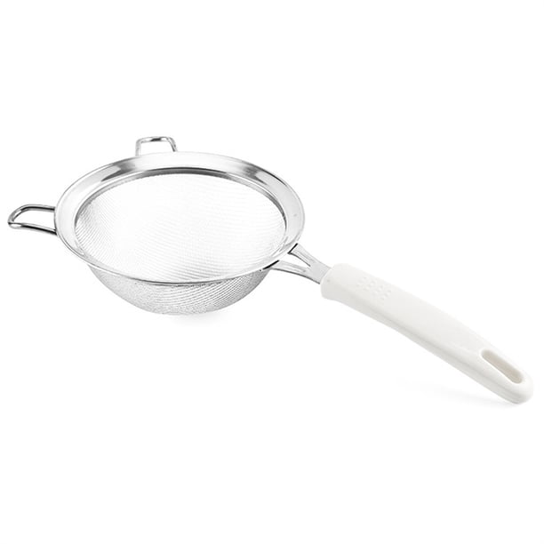 Hornear de acero inoxidable Harina Sieve granos Malla fina Malla antideslizante Restaurante Filtro portátil Tinter Suministros para el hogar 14 cm Manija Tamiz Inevent HA011931-03