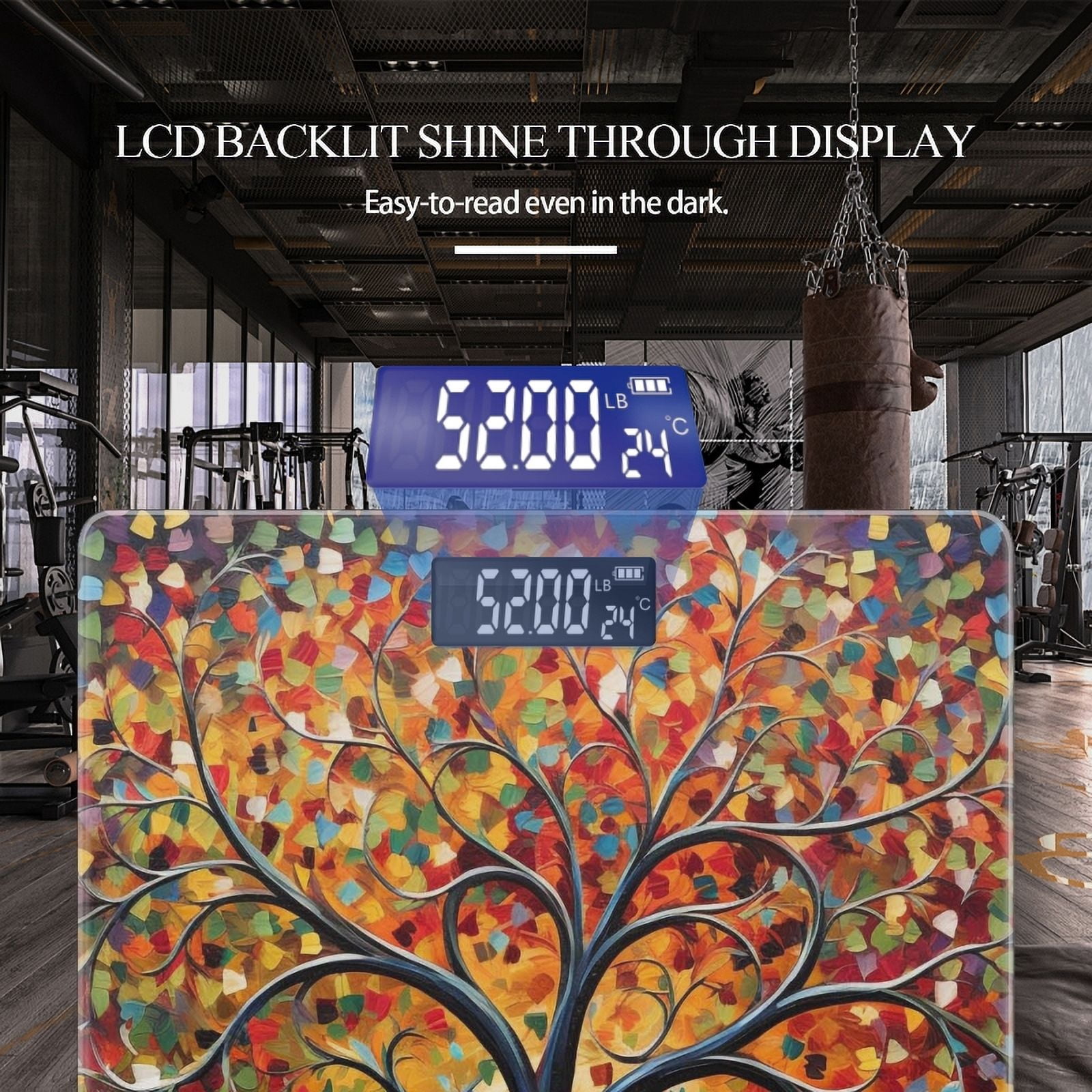 High Precision Body Weight Scale Smart Bathroom Scales with Large LCD Display(400lbs),Decorative for Bedroom-Colorful Tree Of Life With Lush Foliage