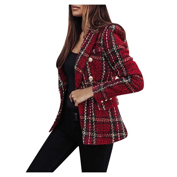outfmvch jackets for women plaid check suit satin jacket formal cardigan pocket work office suit womens tops cardigan for women