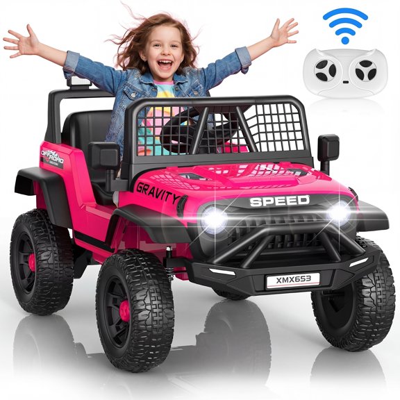 Funcid 12 Volt Ride on Toys for Toddlers Ride on Cars with Remote Control, Battery Powered Ride on Truck Car w/ Bluetooth Music, LED Lights, Spring Suspension, 3 Speeds, Pink