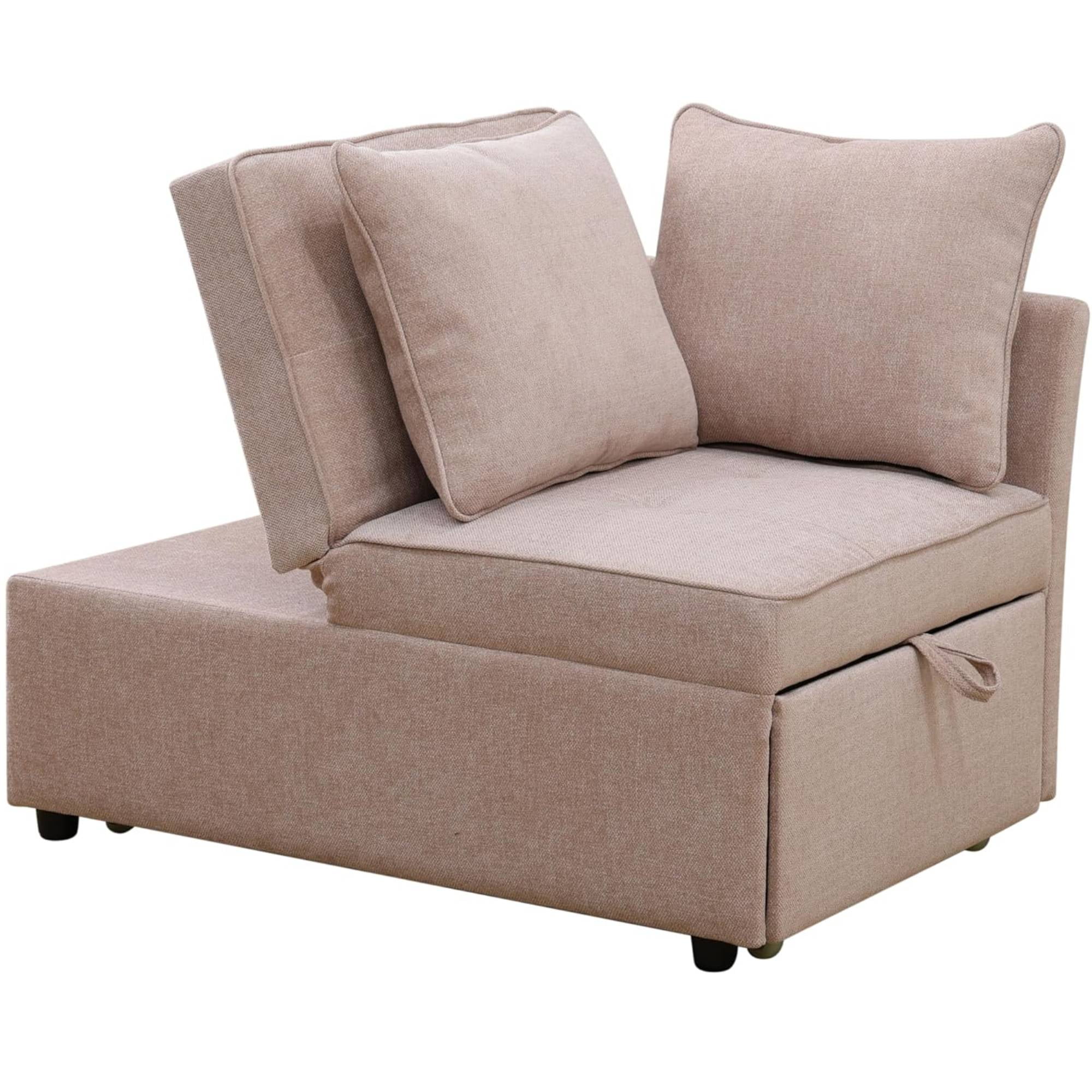 4-in-1 Convertible Futon Pull Out Sofa Bed, Modern Single Sleeper Couch Bed with 2 Pillows for Home Living Room Dorms, Pink