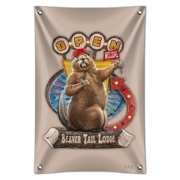 Beaver Tail Lodge Open Cabin Welcome Home Business Office Sign