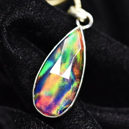 CERTIFEID Natural Ammolite 22Ct Pear 925Starling Silver Pendant Anniversary Gift