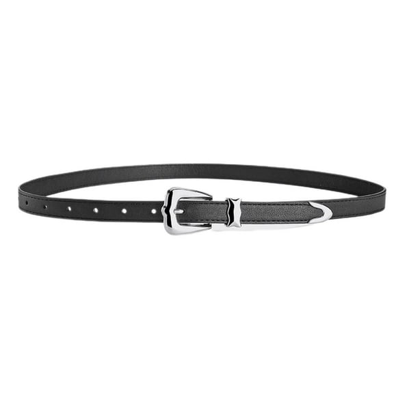 SWSMCLT Women's Fashion Summer Regular Faux Leather Belt Skinny Belt For Dress Metal Buckle Fit Spring Black Small-Large
