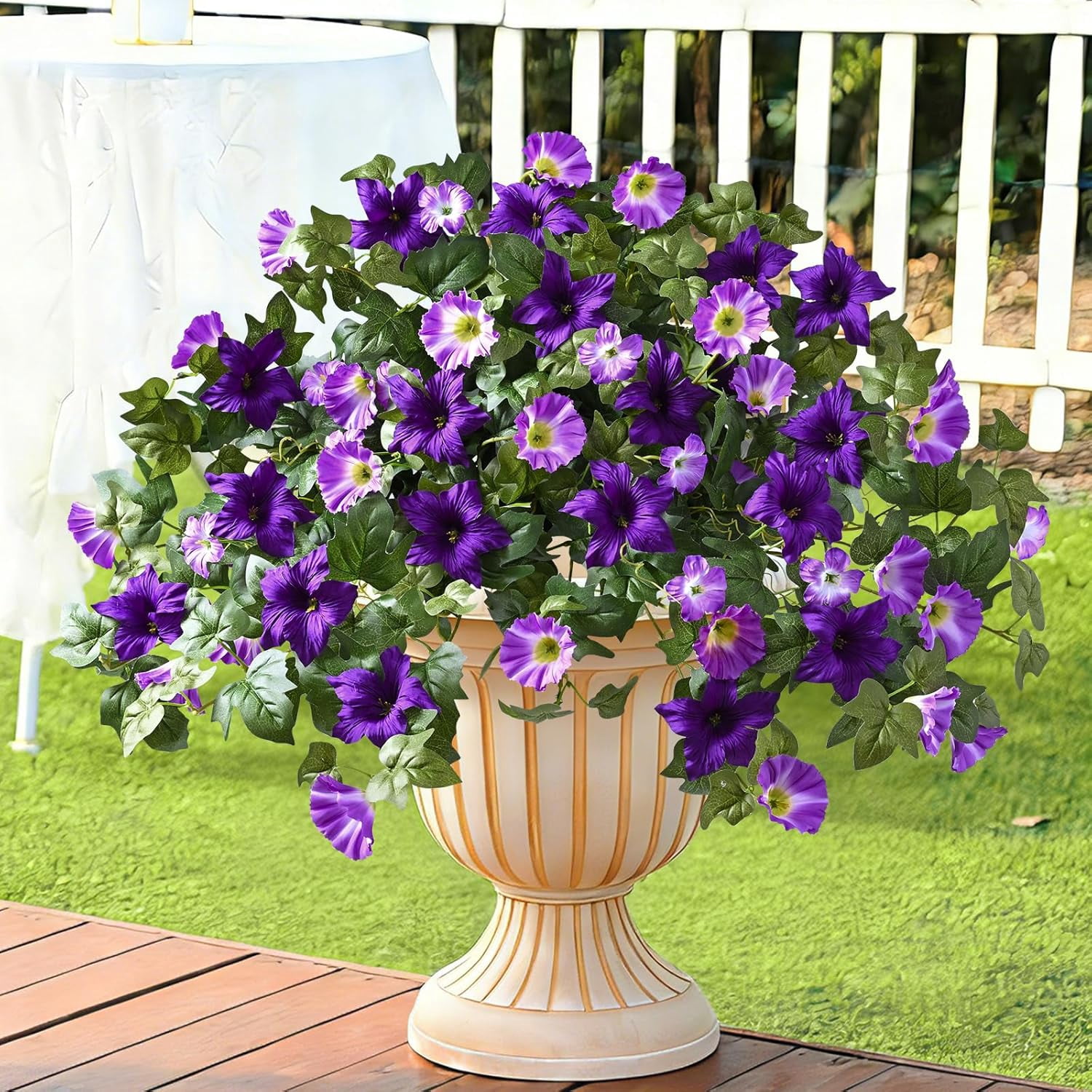 Yastouay 4 Pcs Artificial Fake Flowers Outdoor Petunias Spring Summer Flowers UV Resistant for Home Garden Balcony Yard Porch Deco,Purple