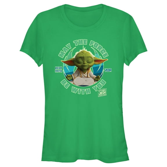 Junior's Star Wars: Young Jedi Adventures Jedi Master Yoda May the Force be With You Graphic Tee Kelly Green Large