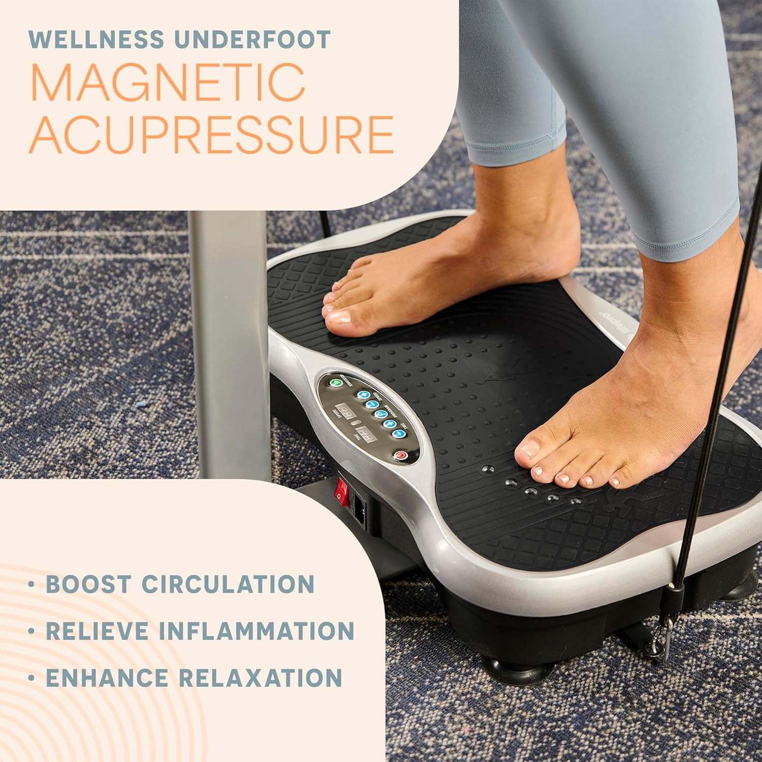 Lifepro TrimLite Vibration Plate Exercise Machine with Handlebars – Whole Body Vibrating Plate for Weight Loss, Lymphatic Drainage & Home Fitness – 99 Speed Levels, Resistance Bands, Bluetooth - Gray
