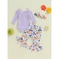 thumbnail image 4 of Infant Baby Girls Halloween Outfits Long Sleeve Bow Cami Romper Pumpkin Flare Pants Set Hairband Cute Fall Clothes, 4 of 8