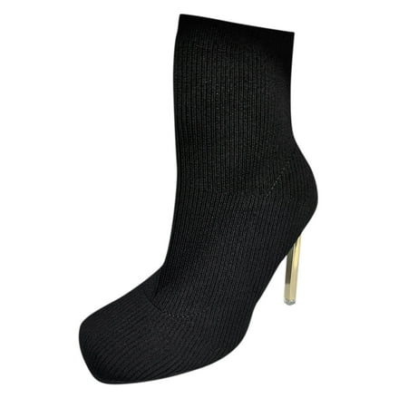 

adviicd Womens Suede Retro Boots Knitted Thin Fashion Ankle Boots Color High Stretch Women s Heel Solid Breathable