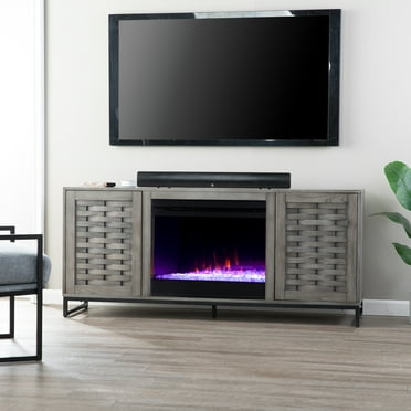 SEI Furniture Akehurst Color Changing Fireplace with Media Storage 58 x 26.75 Freestanding Indoor Color Changing Fireplaces