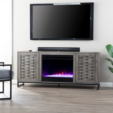 SEI Furniture Akehurst Color Changing Fireplace with Media Storage 58 x 26.75 Freestanding Indoor Color Changing Fireplaces