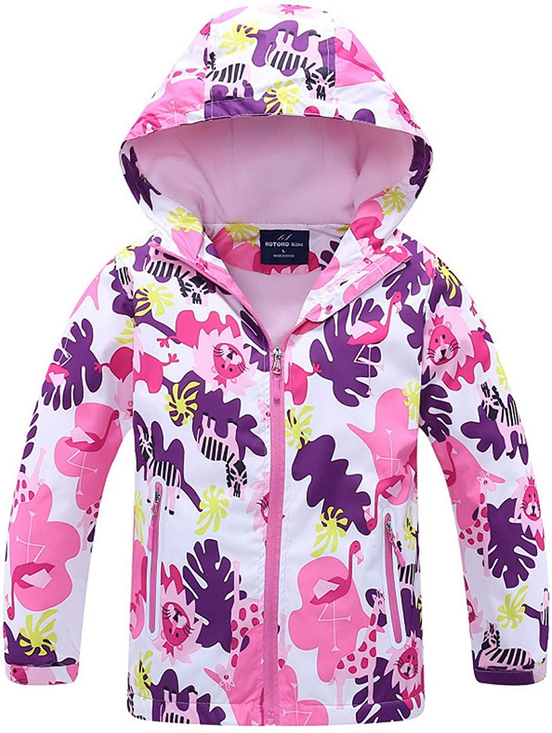 Kid Girls Hoodies Jacket Thermal Fleece Lined Windbreaker Waterproof Outdoor Sport Coat for Spring Fall 