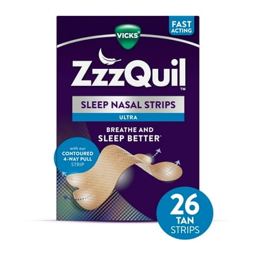 Vicks ZzzQuil Sleep Aid Ultra Nasal Strip, Anti-Snoring Nasal Strips, Tan, Unscented, 26 Count