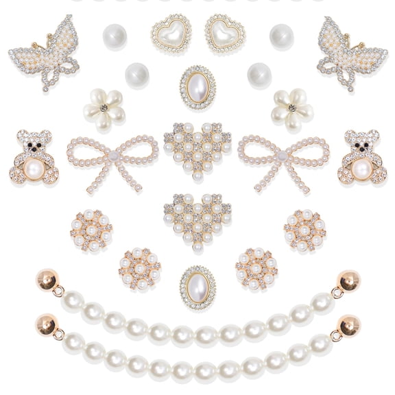 24 Pcs Shoe Charms Chain Accessories for Women Pearl Flower Clog Shoe Decoration Charms Rhinestone
