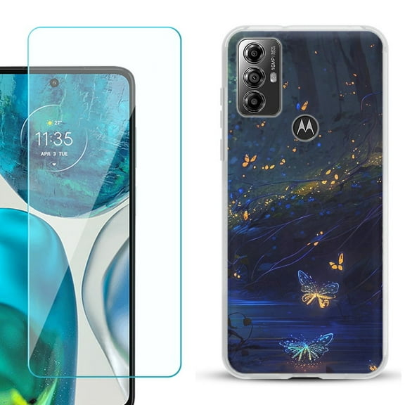 OneToughShield ® for Motorola Moto G Play 2023 Shockproof Fashion Phone Case, with Tempered Glass Screen Protector - Fireflies Butterfly