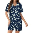 thumbnail image 1 of SKQIT Ensembles de Pyjama à Manches Courtes pour Femmes, 2 Pcs Imprimé Mignon Chemise Boutonnée en Satin Doux et Shorts, 1 of 7