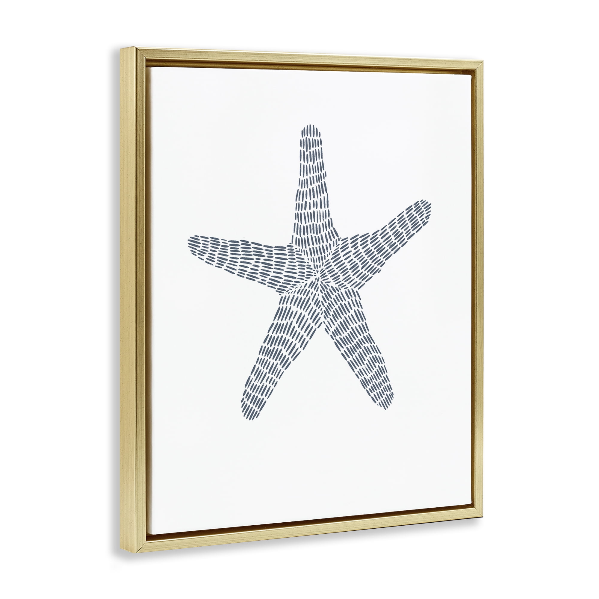 Stupell Industries Minimal Starfish on White Coastal Painting Gold Floater Framed Canvas Art Print Wall Art, 25 x 31