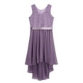 thumbnail image 3 of TSSOE Kids Girls Chiffon Sleeveless Wedding Bridesmaid Dress Floral Lace High Low Hem Flower Girl Light Purple 8, 3 of 7
