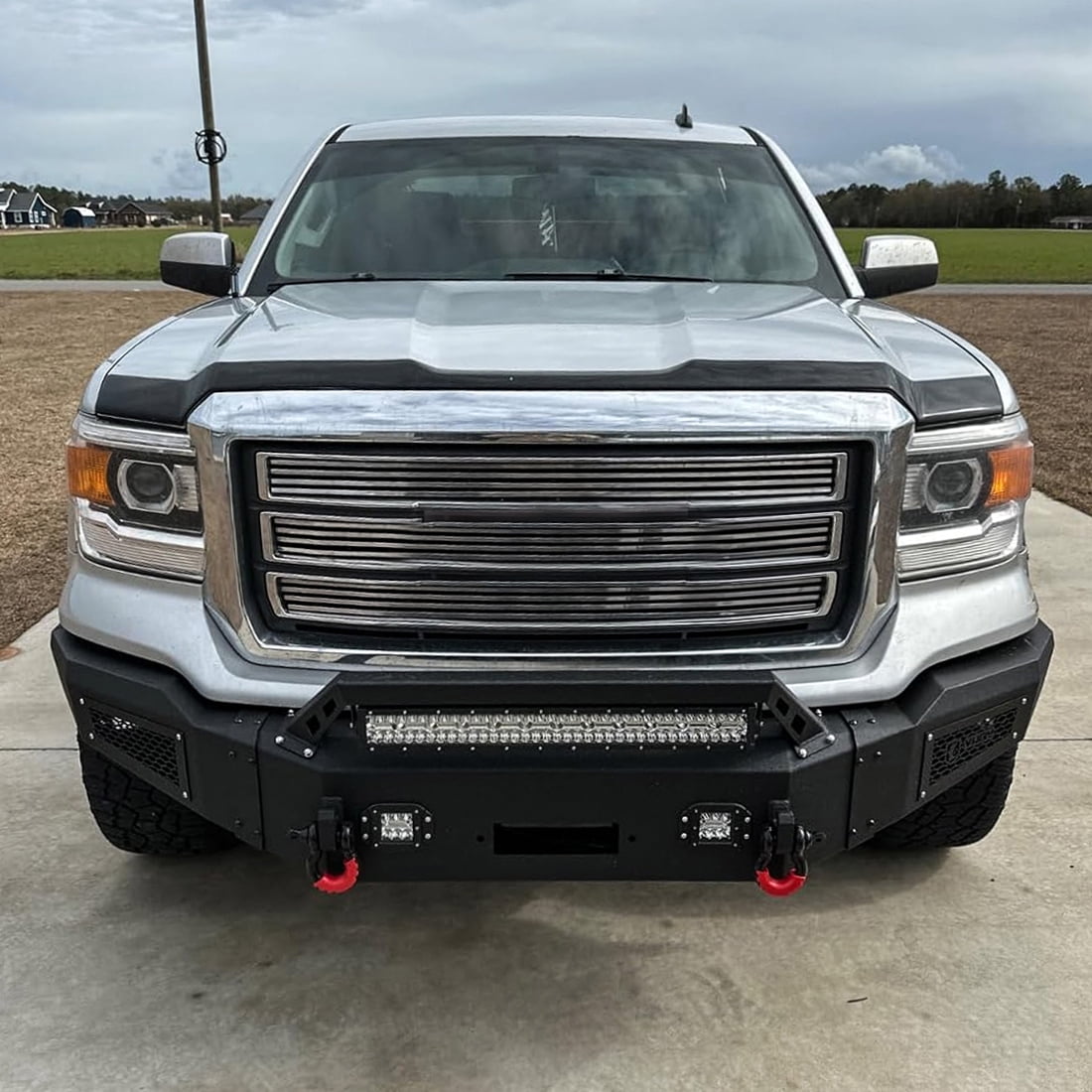 Vijay Compatible with 2014-2015 GMC Sierra 1500 Front Bumper Textured Steel with Light and D-ring
