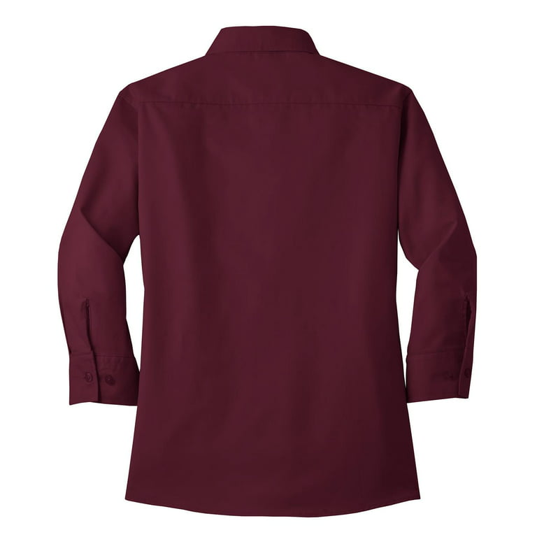 Port Authority Adult Female Women Plain 3/4-Sleeve Shirt Burgundy Medium