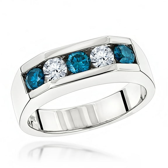 Luxurman Five Stone White Blue Natural 1 Ctw Diamonds Ring 14K Mens Jewelry (White Gold Size 12)