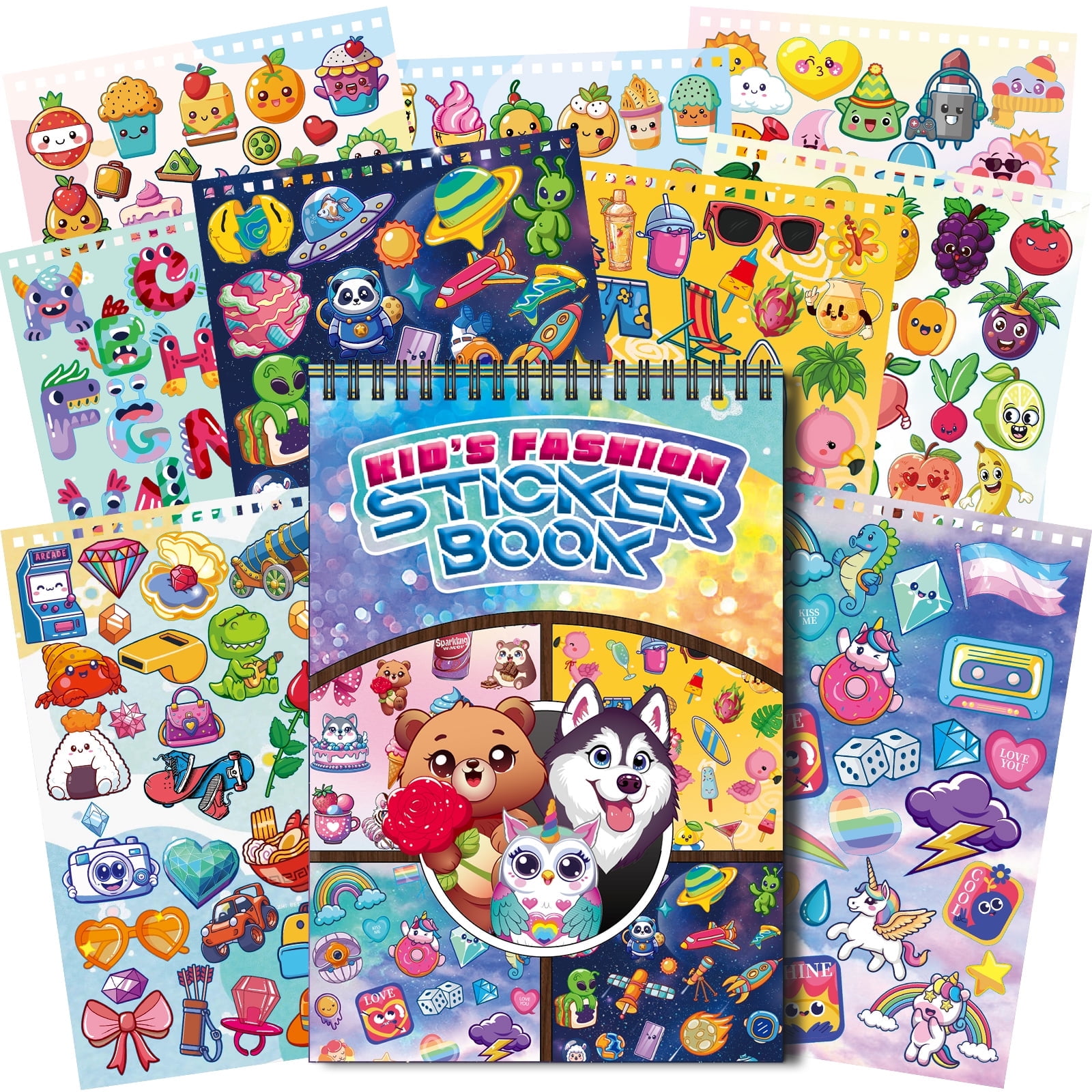 Kalysky Spiral Bound Sticker Book, Stickers for Kids, 15 Themes 30 Pages