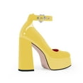 thumbnail image 3 of YOWMNS Women's Platform High Block Heel Pumps Square Toe Ankle Strap Heart Buckle Patent Leather Party Prom Dress Shoes, 3 of 5